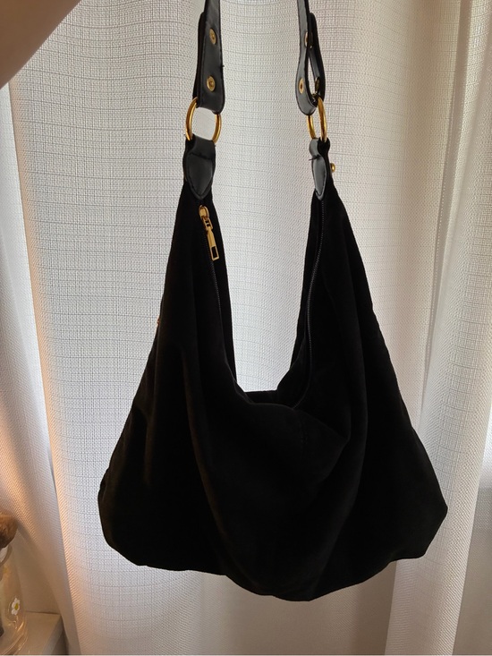 Handbags - Classic Black Hobo Shoulder Bag - Soft Suede Look